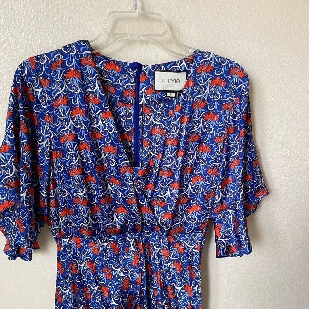 ALEXIS Women’s Alleria Floral Print Dress Blue Size L Ruffle Detail Midi - Picture 6 of 9